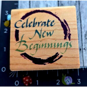 Inkadinkado Celebrate New Beginnings‎ 6187N Rubber Stamp Wood #D86